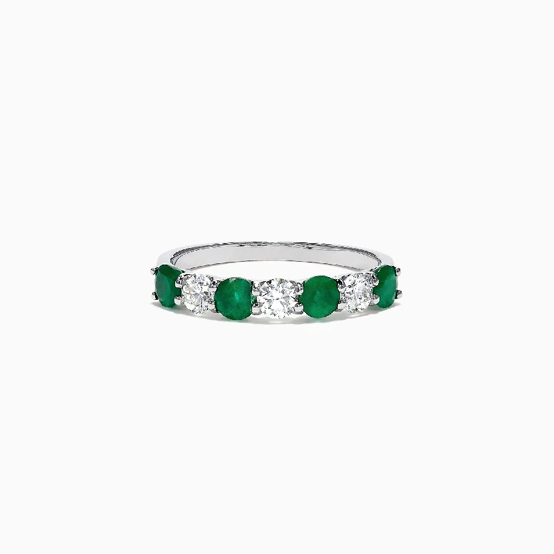 Large Wedding Bands-Brasilica 14K White Gold Emerald and Diamond Ring, 1.12 TCW