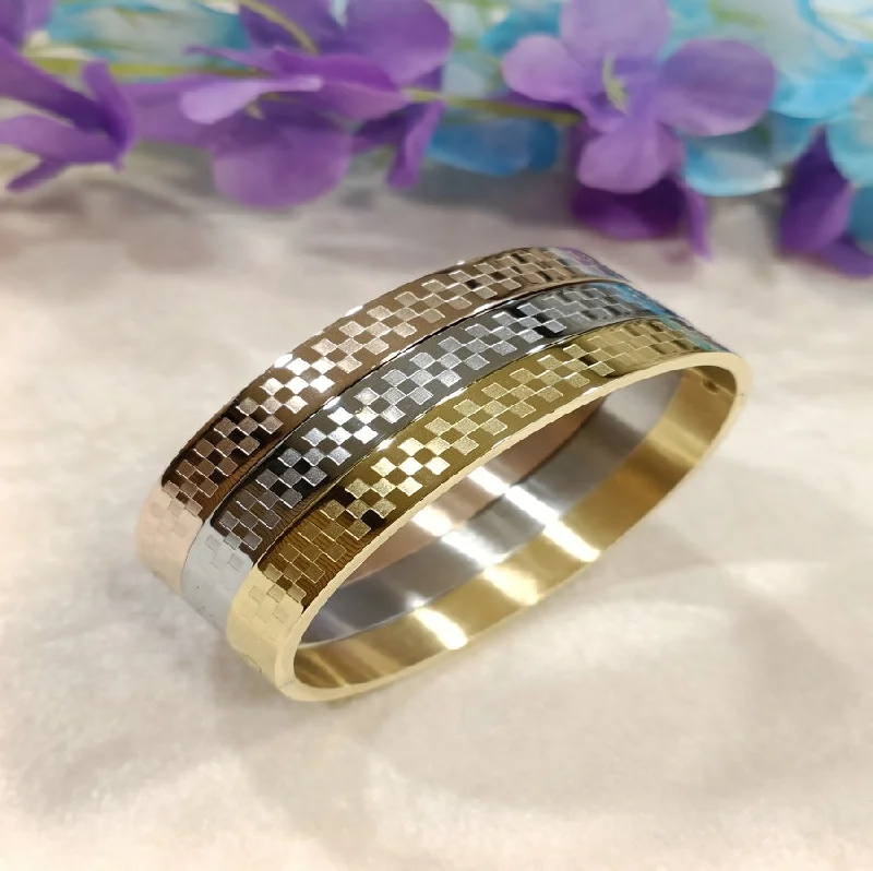 Double Strand Bangles For Stylish Layers-Tarohi Jewels Set of Three Stainless Steel Unisex Kada- STKD 4172