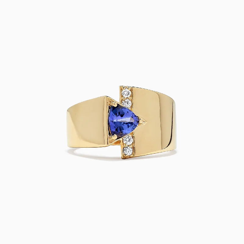 Women's Engagement Rings With Colored Stones-Nahla Siri 14K Yellow Gold Tanzanite & Diamond Ring, 0.74 TCW