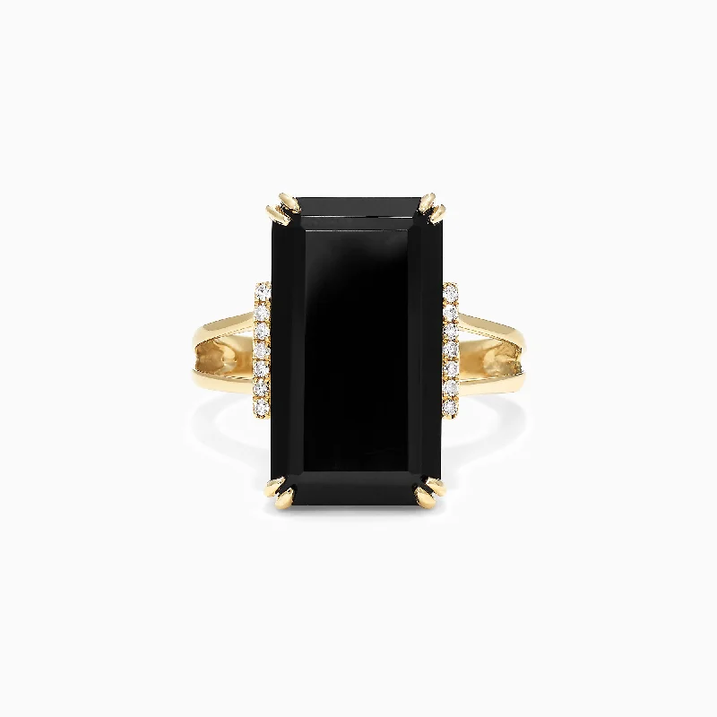 Men's Engagement Rings With Sapphire Stones-Eclipse 14K Yellow Gold Onyx and Diamond Ring, 9.65 TCW