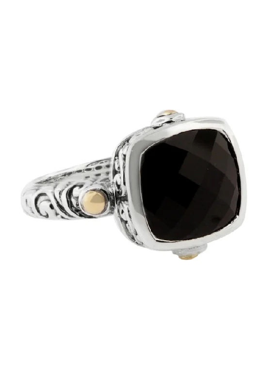 Wedding Rings With Heart Cut Diamonds-925 Sterling Silver & Gold Onyx Ring, 4.51 TCW