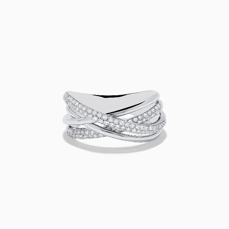 Women's Wedding Bands With Unique Gemstones-Pave Classica 14K White Gold Diamond Cross Over Ring, 0.40 TCW