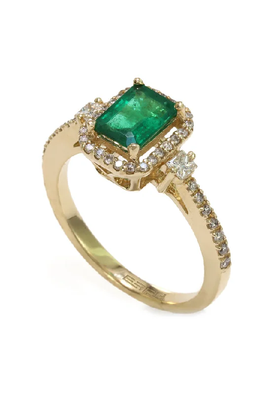 Custom Wedding Rings For Her With Rubies-Gemma 14K Yellow Gold Emerald and Diamond Ring, 1.28 TCW