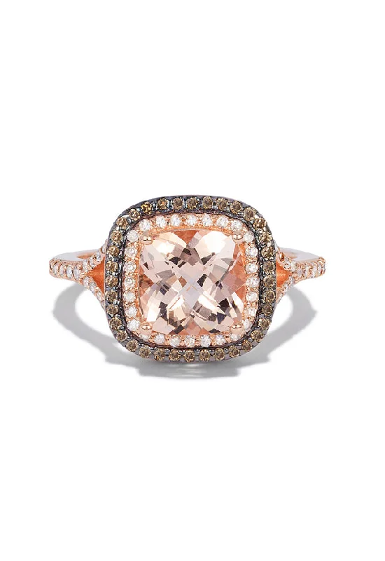 Wedding Bands With Unique Diamond Cuts-Blush 14K Rose Gold Morganite and Diamond Ring, 2.05 TCW