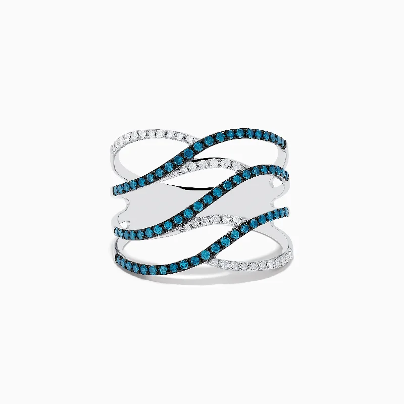 Unique Wedding Bands With Colored Stones-Bella Bleu 14K White Gold Blue and White Diamond Ring, 0.47 TCW