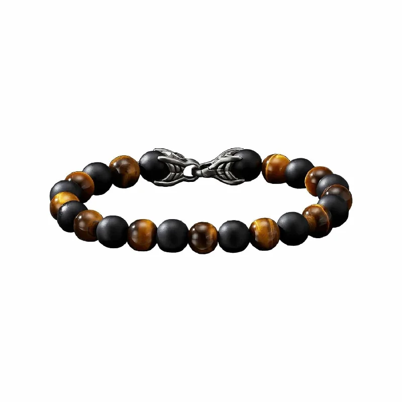 Engraved Bracelets For Him-Spiritual Beads Bracelet in Tiger's Eye & Black Onyx