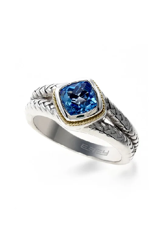 Personalized Engagement Rings For Women With Gold-925 Sterling Silver and 18K Yellow Gold Blue Topaz Ring, 1.23 TCW