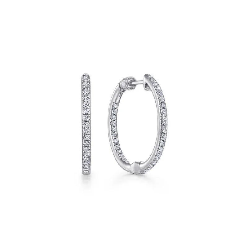 Choker Necklaces For Trendy Look -Designer Earrings-Gabriel & Co. - EG10352W45JJ - 14K White Gold Prong Set 20mm Round Classic Diamond Hoop Earrings