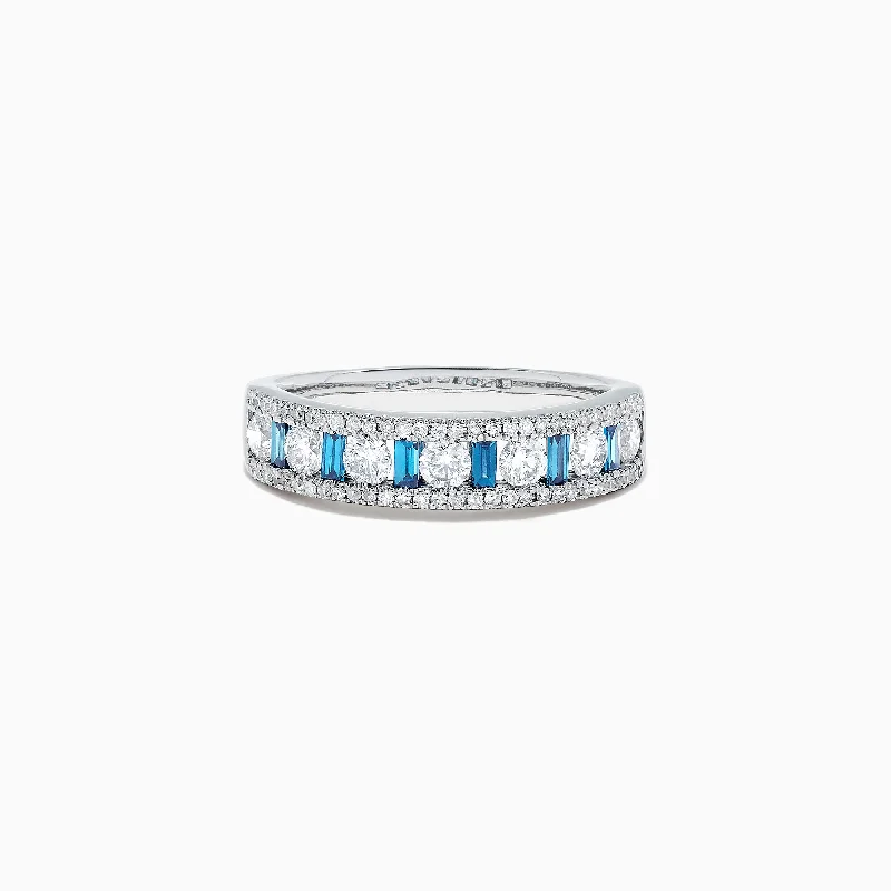 Affordable Custom Engagement Rings For Men-Bella Bleu 14K White Gold Blue and White Diamond Ring, 0.97 TCW