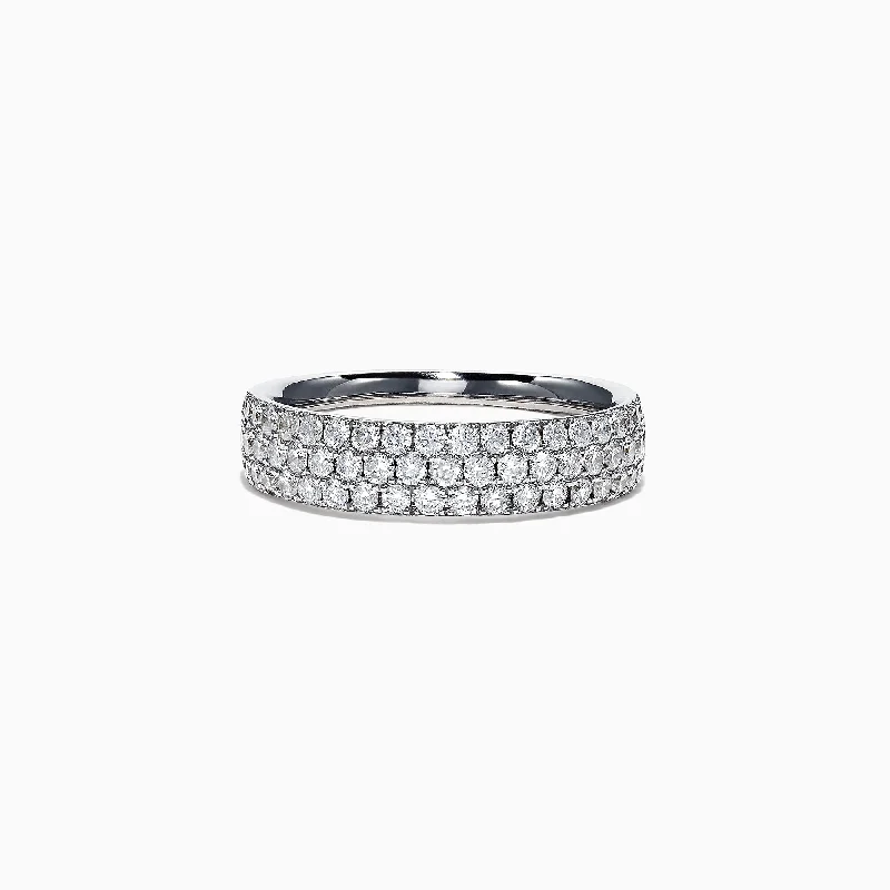 Stackable Rings For Engagement-Pave Classica 14K White Gold Three Row Pave Diamond Band, 0.84 TCW