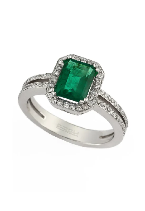 Affordable Custom Engagement Rings For Women-Brasilica 14K White Gold Emerald and Diamond Ring, 1.70 TCW