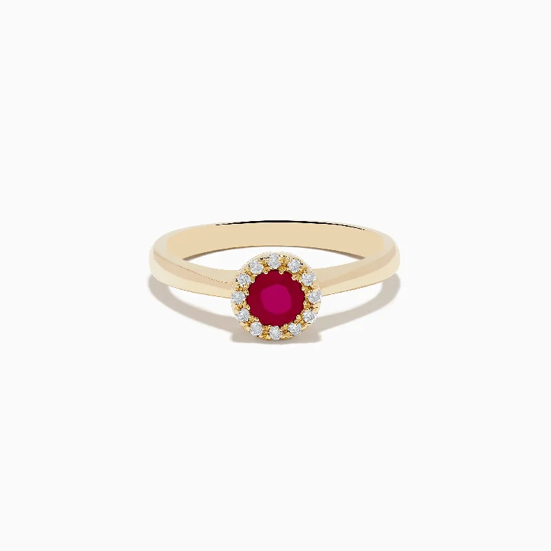 Women's Wedding Rings With Diamonds And Rubies-Ruby Royale 14K Yellow Gold Round Diamond Halo Ruby Ring, 0.52 TCW