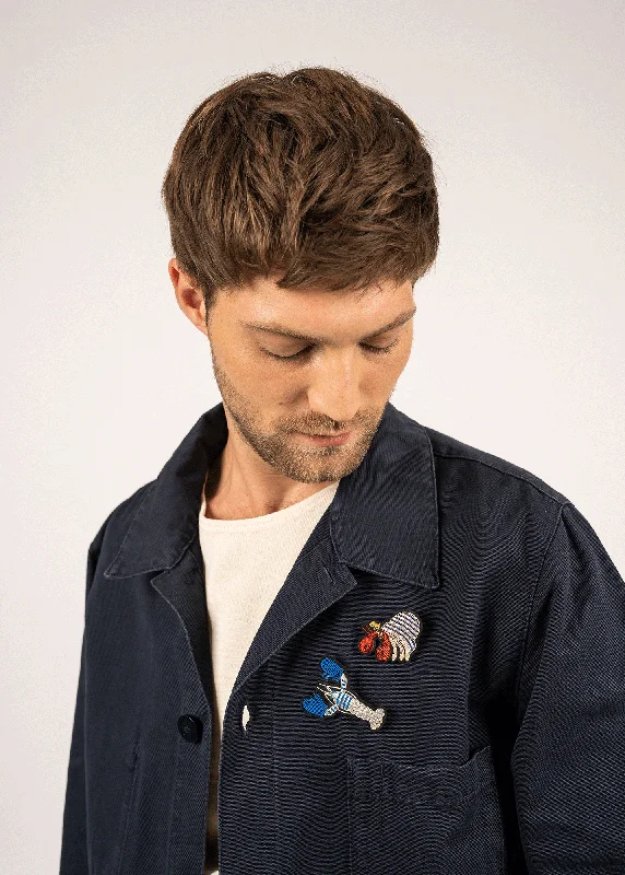 Small Brooch-Lobster with gloves embroidered brooch - SAINT JAMES x Macon & Lesquoy (BLANC/BLEU)