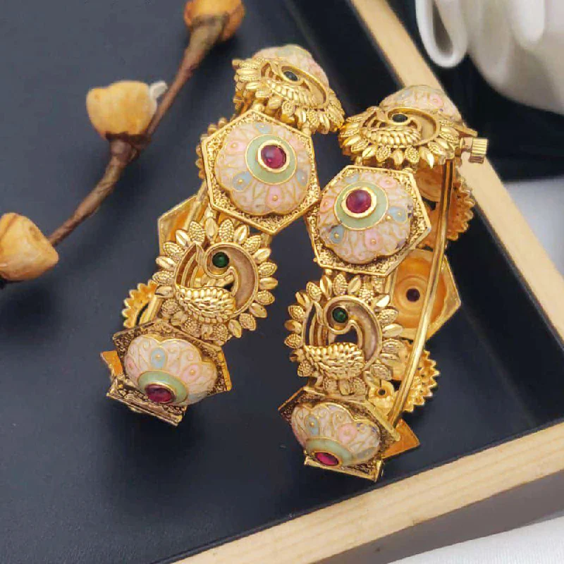 Chunky Bead Bangles For Bold Looks-Akruti Collection Gold Plated Pota Stone And Meenakari Openable Bangles Set