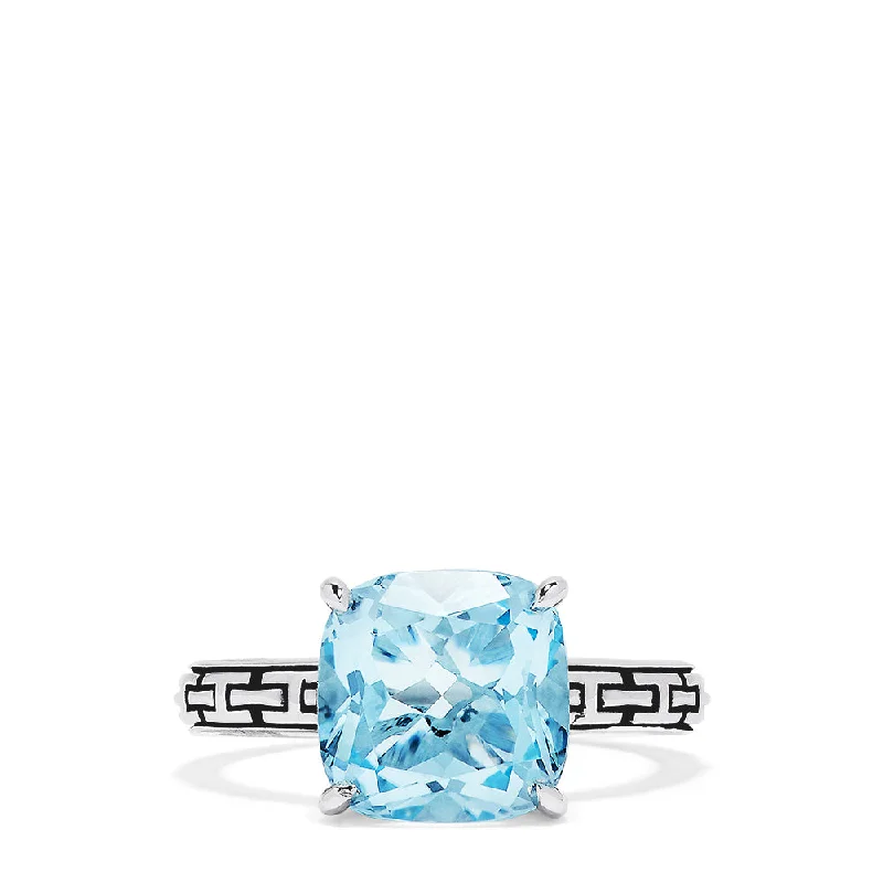 Engagement Rings With Square Cut Diamonds-925 Sterling Silver Blue Topaz Ring, 5.33 TCW