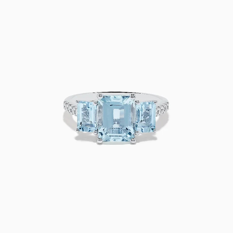 Wedding Rings With Custom Diamond Shapes-Aquarius 14K White Gold Diamond and Aquamarine Ring