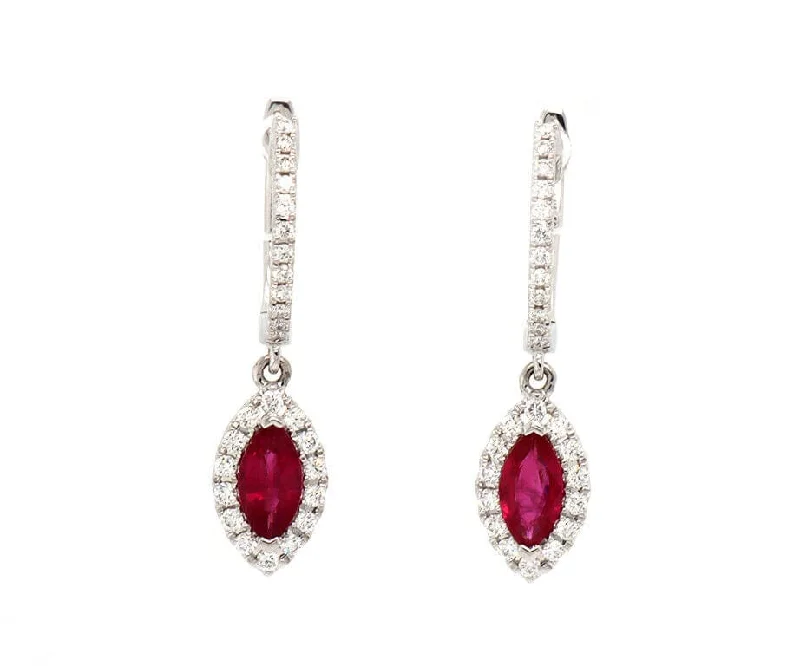 Multi-Layered Necklaces For Trendy Styles -Colorful Dangle Earrings-New 0.97ctw Marquise Ruby and 0.33ctw Diamond Frame Drop Earrings in 14K