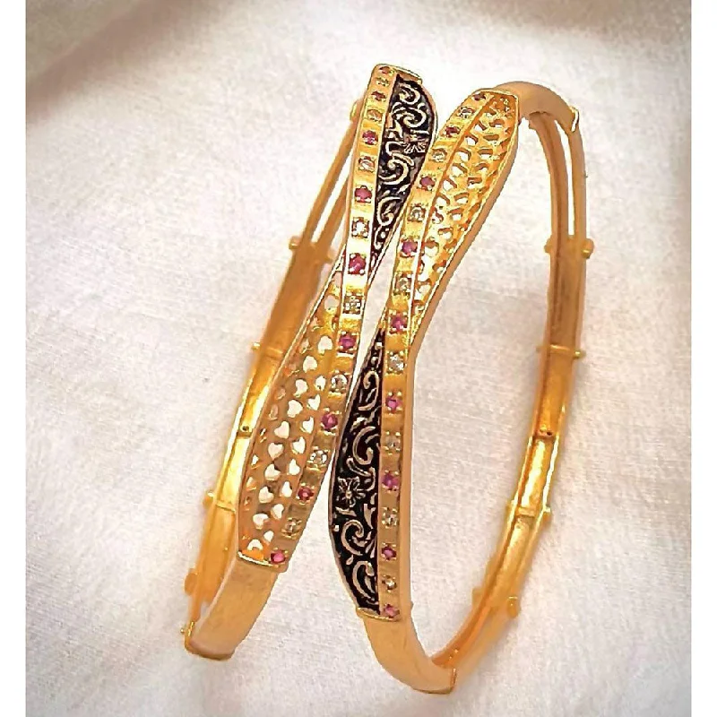 Gemstone Beaded Bangles For Elegant Look-SP Jewellery Gold Plated Austrian Stone Bangle Set