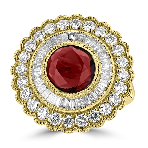 Designer Engagement Rings With Sapphires-18KT YELLOW GOLD 2.72CT RUBY & 1.50CT DIAMOND RING