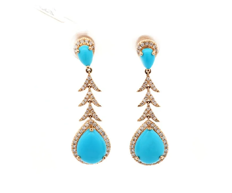 Sparkling Crystal Necklaces For Evening Wear -Pink Diamond Earrings-New 5.52ctw Pear Turquoise and 0.45ctw Diamond Dangle Earrings in 14K