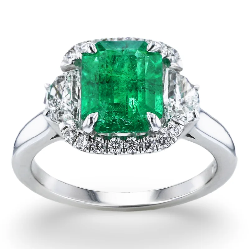 Luxury Engagement Rings With Sapphire-JULEVE 18KT WHITE GOLD 1.96CT EMERALD & 0.85CTW DIAMOND RING