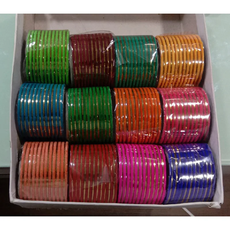 Transparent Bangles For Subtle Glam-Shree Asha Bangles Pack Of 12 Velvet & Gold Plated Metal 12 Color bangles Set