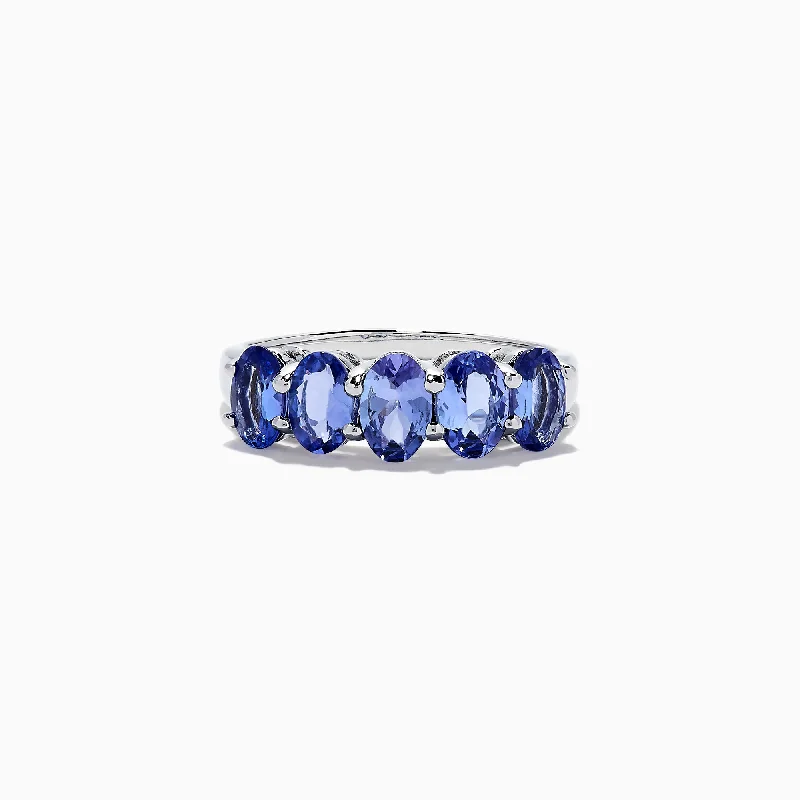 Custom Wedding Bands With Colored Stones-Nahla Siri Sterling Silver Tanzanite Band Ring, 2.14 TCW