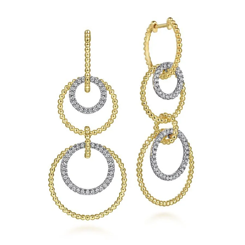 Diamond Necklace Sets For Wedding -Rainbow Earrings-Gabriel & Co. - EG14352M45JJ - 14K White-Yellow Gold Diamond Huggie Drop Earrings