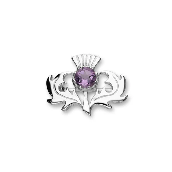 Designer Crystal Brooch-Thistle Silver Brooch CB33 Amethyst