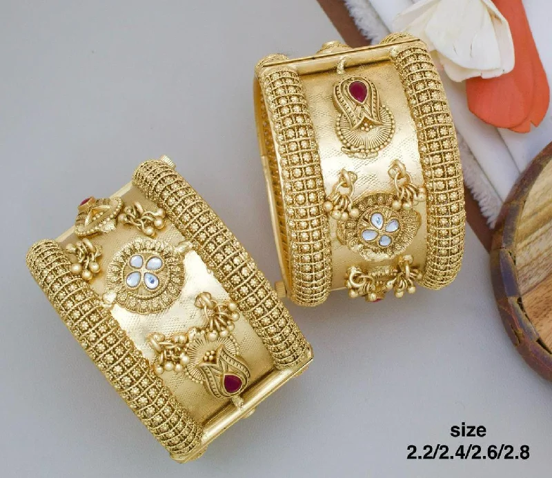 Chic Gold Bangles For Everyday Wear-Pooja Bangles Gold Plated Pota Stone Openable Bangle Set