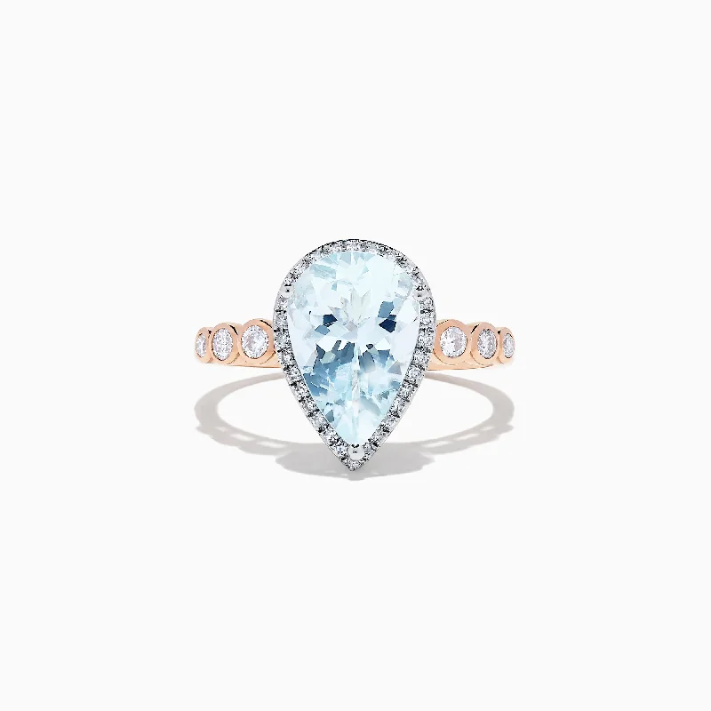 Simple Custom Engagement Bands-Aquarius 14K Rose & White Gold Aquamarine and Diamond Ring, 2.76 TCW