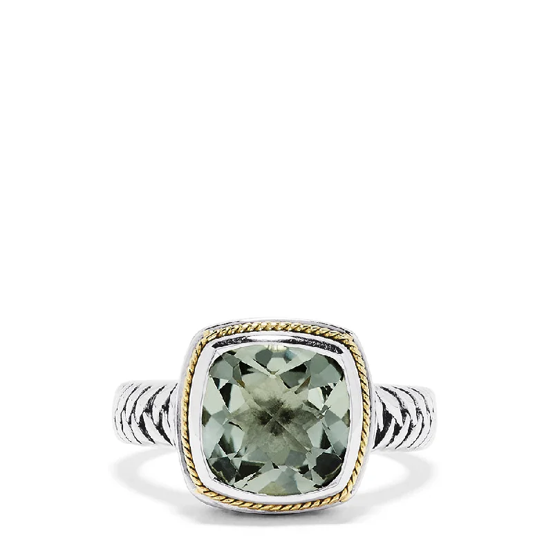 Wedding Rings With Emerald Cut Diamonds-925 Sterling Silver and 18K Yellow Gold Green Amethyst Ring, 3.90 TCW