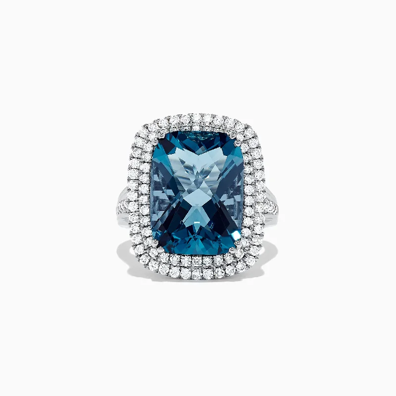 Unique Engagement Bands With Rubies-Ocean Bleu 14K White Gold London Blue Topaz and Diamond Ring, 12.32 TCW