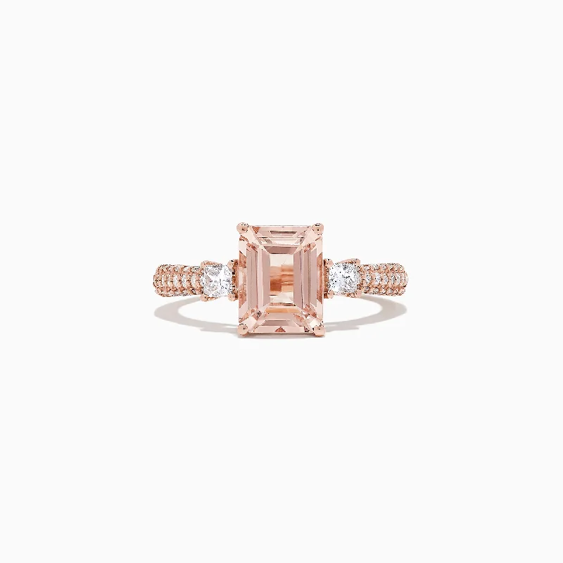 Wedding Rings With Emerald Cut Diamonds-Blush 14K Rose Gold Morganite and Diamond Ring, 2.59 TCW