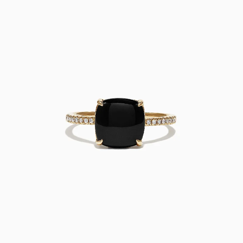 Wedding Rings For Women With Unique Stones-Eclipse 14K Yellow Gold Diamond and Onyx Ring, 1.40 TCW