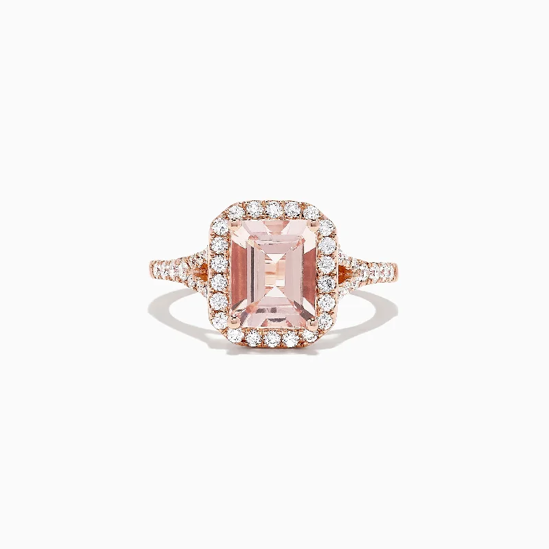 Custom Wedding Rings With Colored Gemstones-Blush 14K Rose Gold Morganite and Diamond Ring, 2.70 TCW