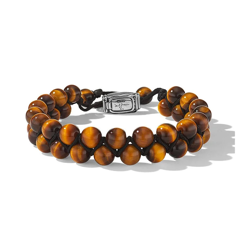 Braided Leather Bracelets-Woven Double Row Spiritual Bead Bracelet in Tiger's Eye