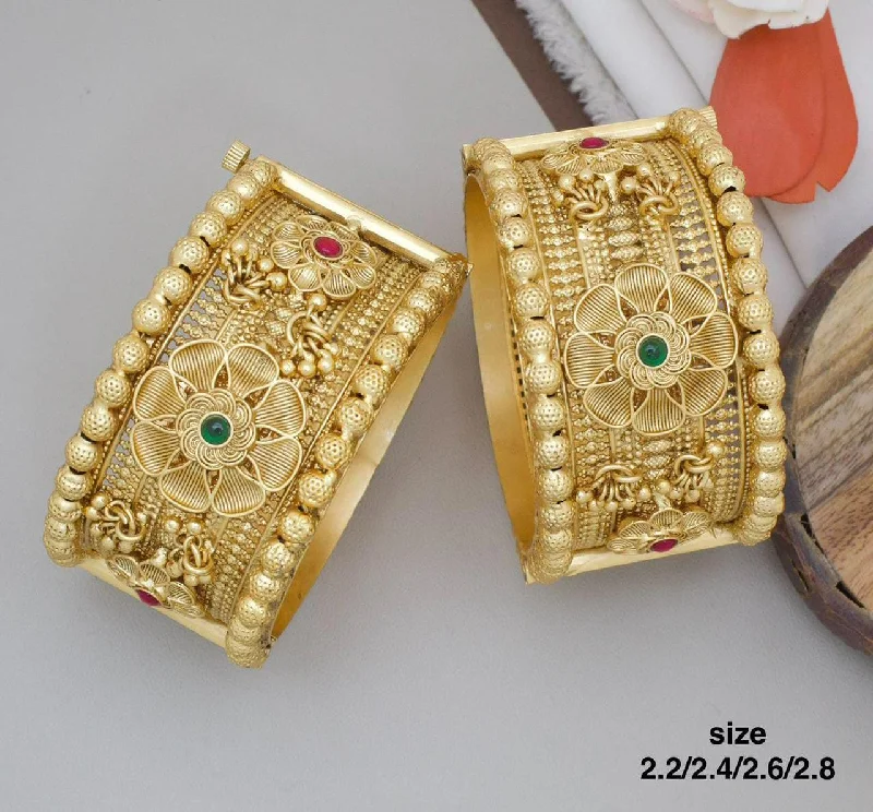 Beautiful Gemstone Bangles For Elegant Look-Pooja Bangles Gold Plated Pota Stone Openable Bangle Set