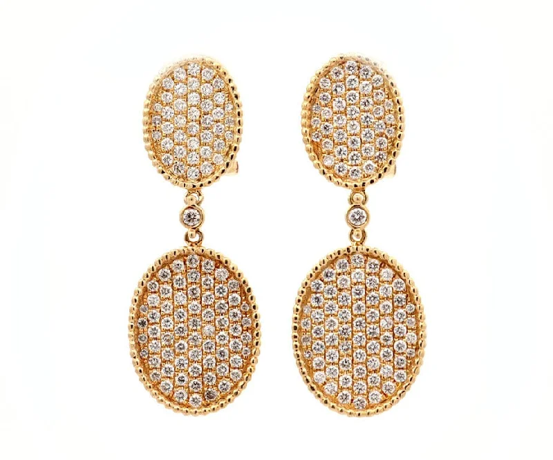 Classic Gold Necklaces For Formal Wear -Funky Earrings-2.08ctw Pave Diamond Oval Station Dangle Earrings in 18K