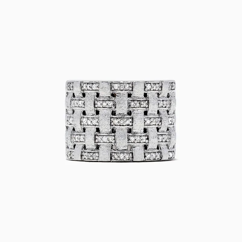 Silver Wedding Bands With Diamonds-925 Sterling Silver Diamond Basket Weave Ring, 0.34 TCW