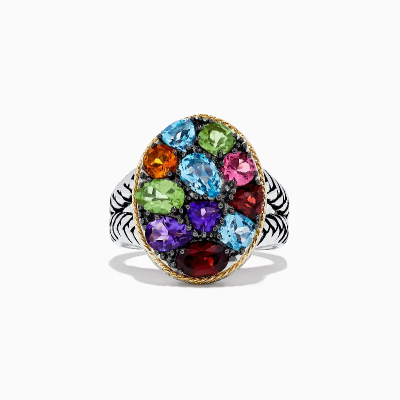 Engagement Rings For Women With Emeralds-925 Sterling Silver and 18K Gold Accents Multi Gemstone Ring, 3.62 TCW