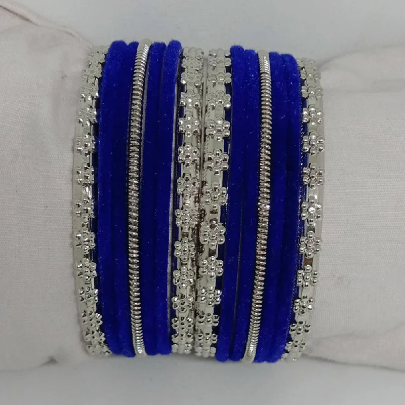 Women’s Crystal Bangles For Extra Glam-Shree Asha Bangles 14 Pieces in single bangle and Pack Of 12 Blue Color bangles Set