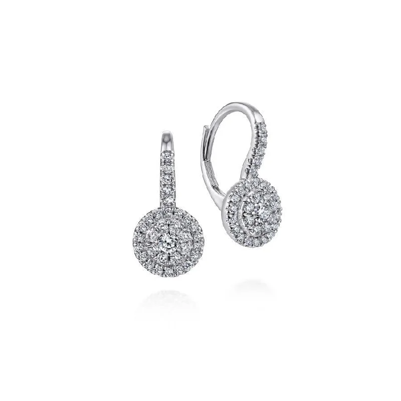 Long Gold Necklaces For Stylish Looks -Earrings For Men-Gabriel & Co. - EG13708W45JJ - 14K White Gold Round Diamond Cluster Leverback Earrings