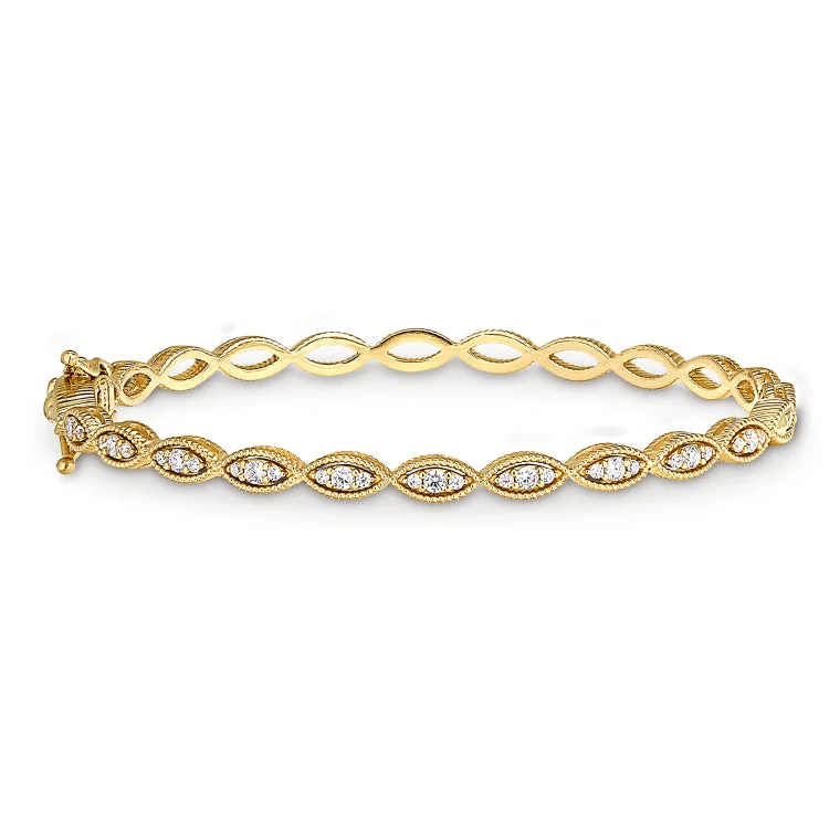 Layered Silver Bracelets-Gold Finish Sterling Silver Micropave Three Stone Marquis Bangle Bracelet with Simulated Diamonds