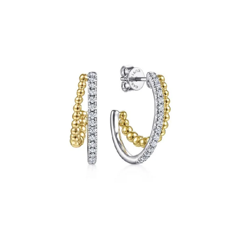 Heart-Shaped Necklaces For Loved Ones -Butterfly Earrings-Gabriel & Co. - EG13973M45JJ - 14K Yellow-White Gold 20 mm Diamond and Bead Double Row Classic Hoop Earrings