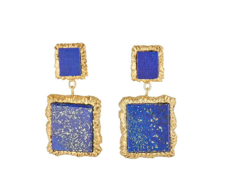 Simple Gold Necklaces For Everyday -Hexagon Earrings-Vintage Lapis Rectangle Dangle Drop Earrings in 14K