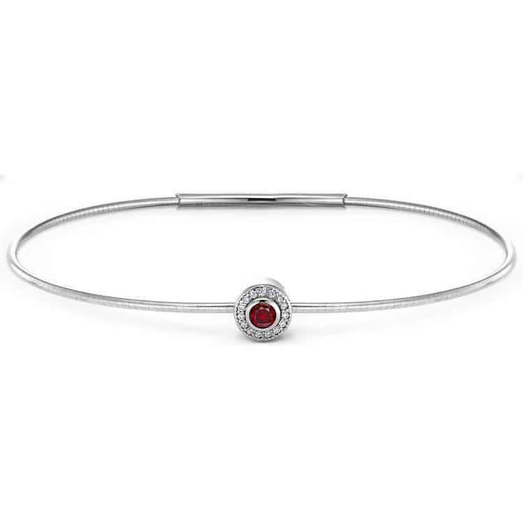 Fashionable Friendship Bracelets-Platinum Finish Sterling Silver Round Simulated Garnet Birth Gem Bracelet with Simulated Diamonds