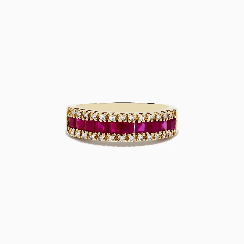 Affordable Wedding Rings With Custom Engraving-Ruby Royal 14K Yellow Gold Princess Cut Ruby Band, 1.46 TCW