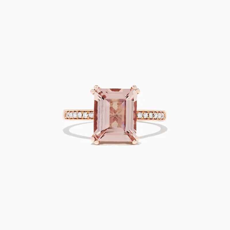 Personalized Diamond Rings For Couples-Blush 14K Rose Gold Morganite and Diamond Ring, 2.64 TCW