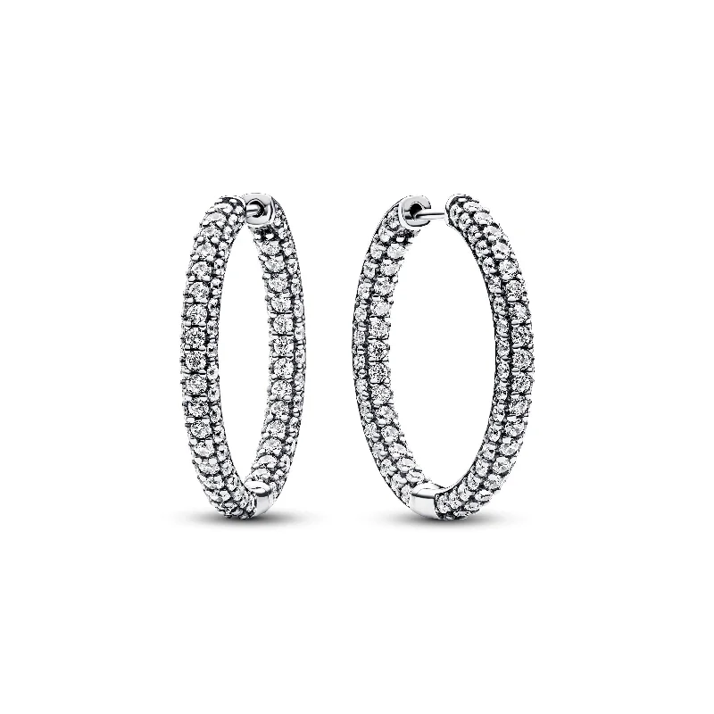 Silver Love Necklaces For Girlfriends -Fashionable Stud Earrings-Pandora Pandora Timeless Pavé Single-row Hoop Earrings 293016C01